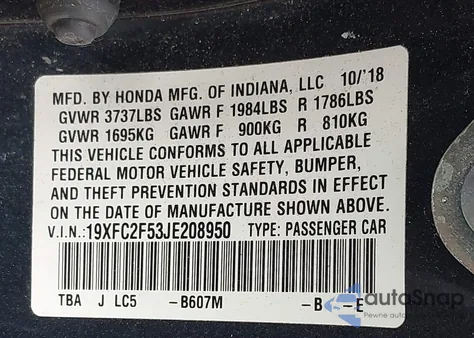 2018 Honda Civic Lx из США, поврежденный, VIN 19XFC2F53JE208950